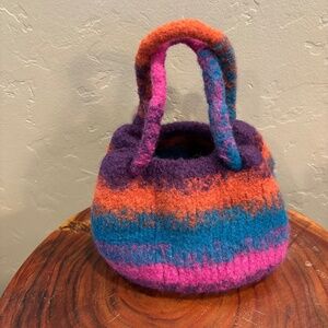 Multicolored Handmade 100% wool Knitted/Felted Bag